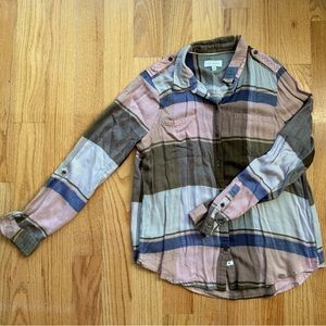 Lucky Brand Pink/Green Plaid Long Sleeve Button Down Sz Medium